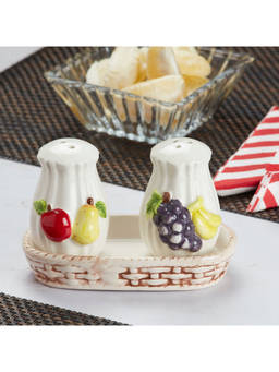Kookee - White Ceramic Salt & Pepper Shakers Set with Tray