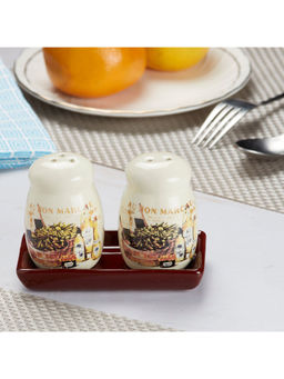 Kookee - White Ceramic Salt & Pepper Shakers Set with Tray
