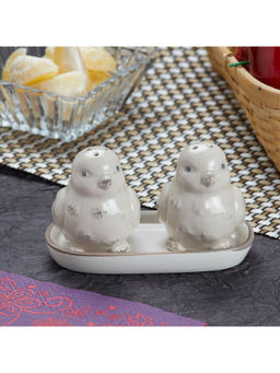 Kookee - Bird Grey Ceramic Salt & Pepper Shakers Set with Tray
