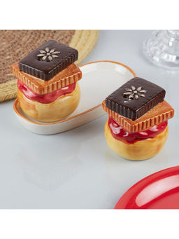 Kookee - Multi-Color Ceramic Salt & Pepper Shakers Set with Tray