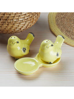 Kookee - Yellow Bird Ceramic Salt & Pepper Shakers Set with Tray