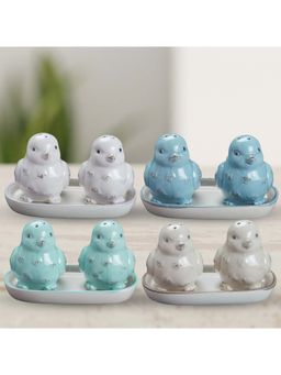 Kookee - Bird Ceramic Salt & Pepper Shakers with Tray (Set Of 4)