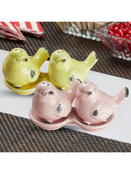 Kookee - Bird Ceramic Salt & Pepper Shakers with Tray (Set Of 2)