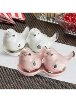 Kookee - Bird Ceramic Salt & Pepper Shakers with Tray (Set Of 2)