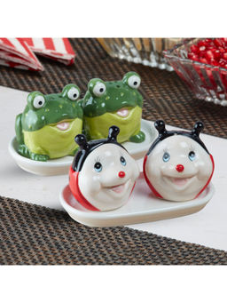 Kookee - Ceramic Salt & Pepper Shakers with Tray (Set Of 2)