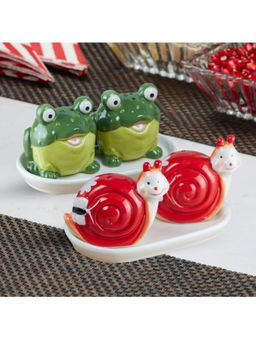 Kookee - Snail Frog Salt & Pepper Shakers with Tray (Set Of 2)