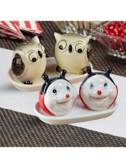 Kookee - Ceramic Salt & Pepper Shakers with Tray (Set Of 2)