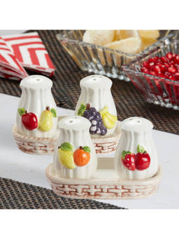 Kookee - Fruit Ceramic Salt & Pepper Shakers with Tray (Set Of 2)