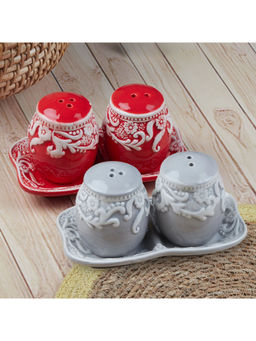 Kookee - Ceramic Salt & Pepper Shakers with Tray (Set Of 2)