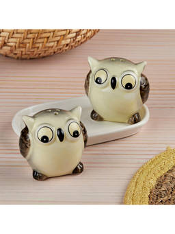 Kookee - Owl Ceramic Salt & Pepper Shakers Set with Tray