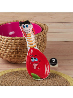 Kookee - Red Ceramic Serving Spoon with Cute Cartoon Design