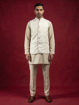 Jompers - Men Woven Nehru Jacket With Kurta & Pyjama