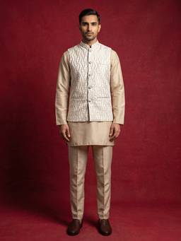 Jompers - Men Woven Nehru Jacket With Kurta & Pyjama