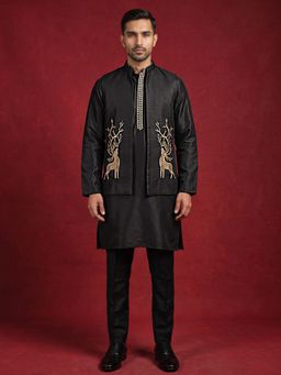 Jompers - Silk Blend Embroidered Nehru Jacket With Kurta & Pyjama
