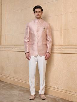 TASVA - Pink Monarch Crest Bandhgala With Pant