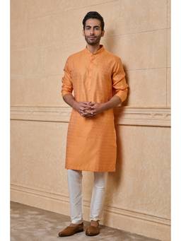TASVA - Orange Floral Pattern Jacquard Kurta Pant