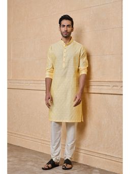 TASVA - Light Yellow Jacquard Kurta Pant With Top Stitch Detailing