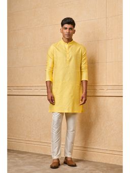 TASVA - Yellow Floral Jacquard Kurta Pant