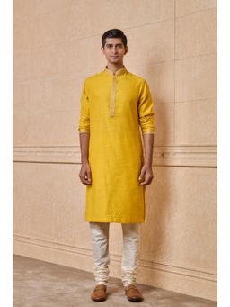 TASVA - Yellow Jacquard Kurta Pant With Texture Detailing