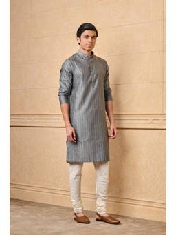 TASVA - Grey Chevron Pattern Jacquard Kurta Pant