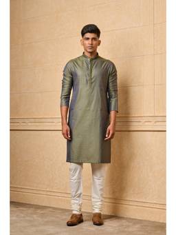 TASVA - Dark Green Jacquard Kurta Pant With Top Stitch Detailing