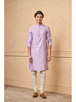 TASVA - Lilac Jacquard Kurta Pant With Top Stitch Detailing