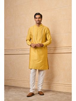 TASVA - Yellow Ochre Kurta Pant With Textured Front Yoke