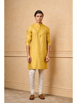 TASVA - Yellow Floral Kurta Pant With Top Stich Detailing
