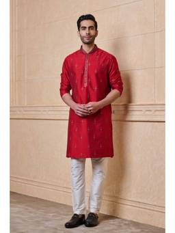 TASVA - Red All Over Embroidered Kurta Pant