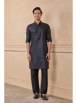 TASVA - Black Classic Jacquard Kurta Pant