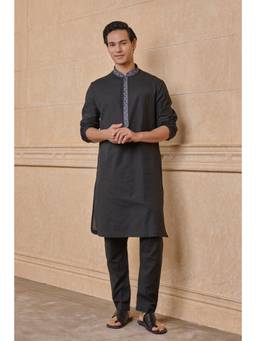TASVA - Black Linen Kurta Pant