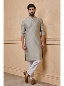TASVA - Light Grey Jacquard Kurta Pant In Geometrical Pattern