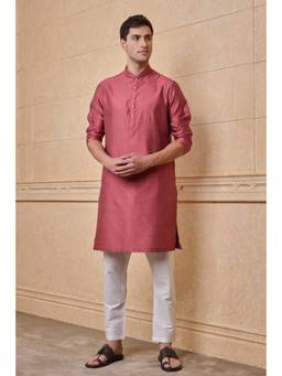 TASVA - Pink Jacquard Kurta Pant In Geometrical Pattern
