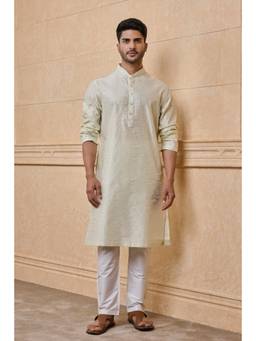 TASVA - Light Green Floral Self Jacquard Kurta Pant
