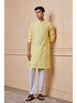 TASVA - Yellow Floral Self Jacquard Kurta Pant