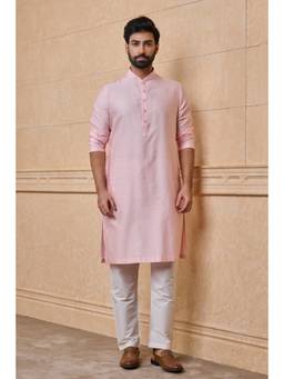 TASVA - Pink Jacquard Kurta Pant In Geometrical Pattern