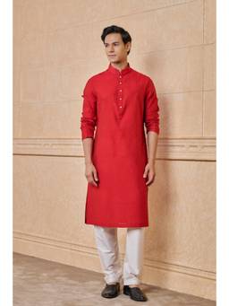 TASVA - Red Floral Jacquard Kurta Pant