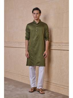 TASVA - Olive Jacquard Kurta Pant