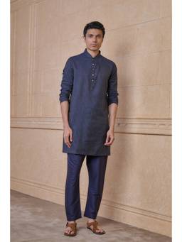 TASVA - Navy Classic Jacquard Kurta Pant
