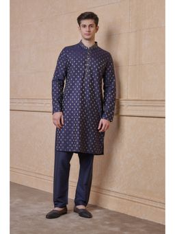 TASVA - Navy Jacquard Kurta Pant