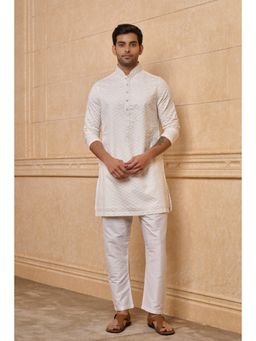 TASVA - Ivory Jaquard Kurta Pant With Textured Detailing