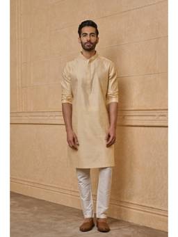 TASVA - Gold Classic Collar And Placket Embroidered Jacquard Kurta Pant