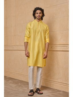 TASVA - Yellow Classic Collar And Placket Embroidered Jacquard Kurta Pant