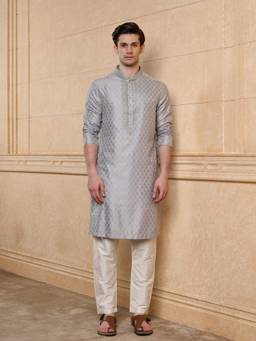 TASVA - Silver Mist Embroidered Kurta Pant