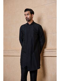 TASVA - Black Single Kurta With Overlapped Placket