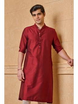 TASVA - Maroon Zero Point Collar Single Kurta