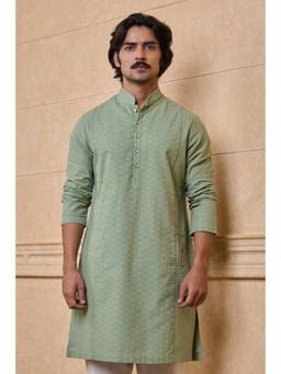 TASVA - Light Green Cotton Jacquard Kurta