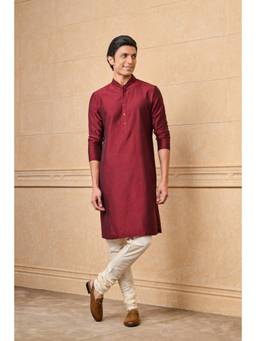 TASVA - Wine Zero Point Collar Kurta