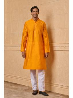 TASVA - Yellow Ochre Zero Point Collar Single Kurta