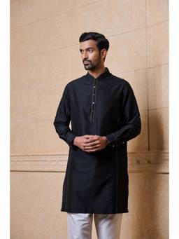 TASVA - Black Single Kurta With Tape